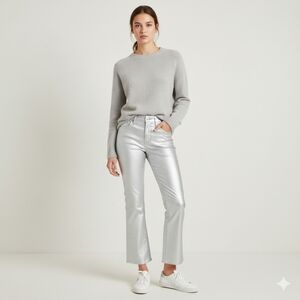 J. Crew Billie Bootcut Flare Crop High Rise Jeans* Silver Metalic Sz27